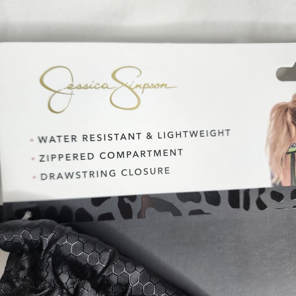 Jessica Simpson Drawstring Cinch Bag Water Resistant Black Travel Bag NWT - Picture 4 of 11